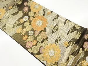 華紋に荒波・桜模様織出し袋帯